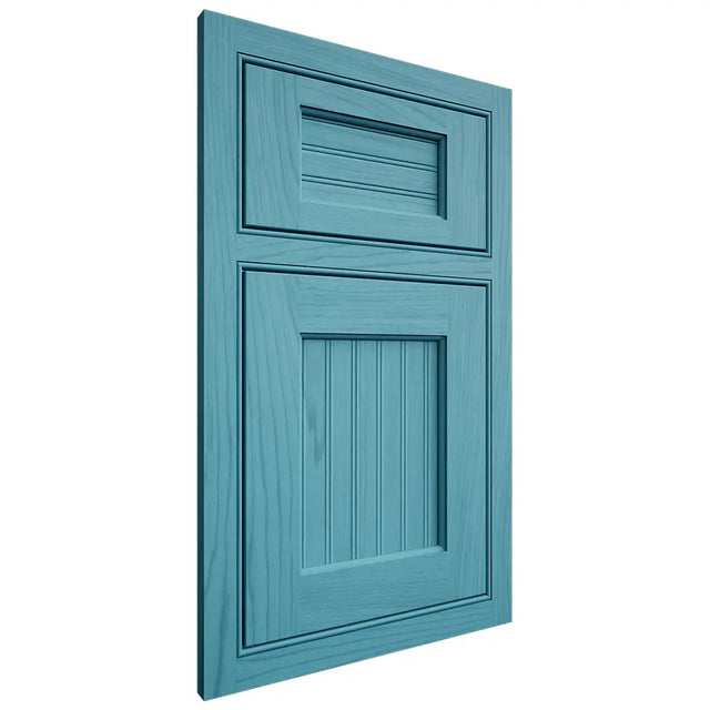 Shiloh Cabinetry Beaded Inset Beaded Century Alder Plain Cut Aqua Door