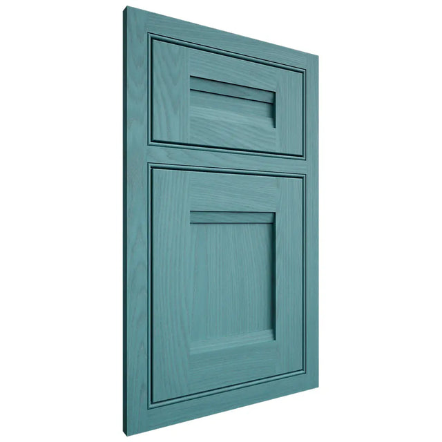 Shiloh Cabinetry Beaded Inset Bristol Red Oak Plain Cut Aqua Door