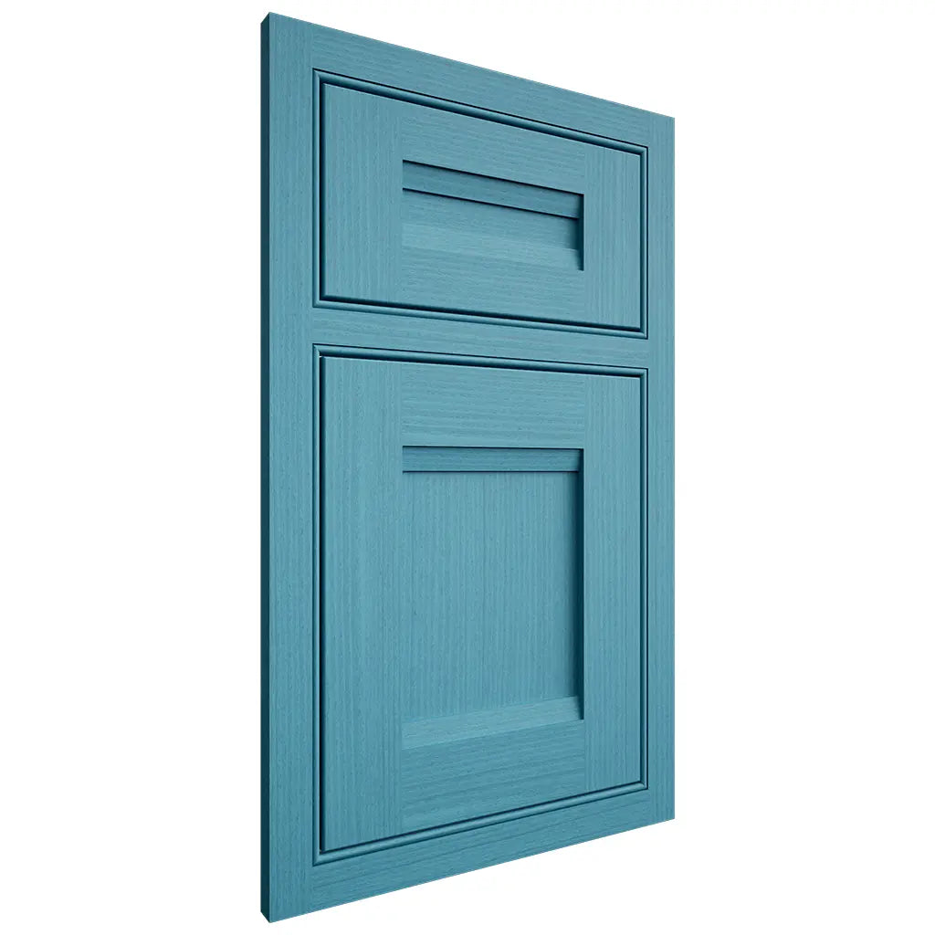 Shiloh Cabinetry Beaded Inset Bristol White Oak Rift Cut Aqua Door