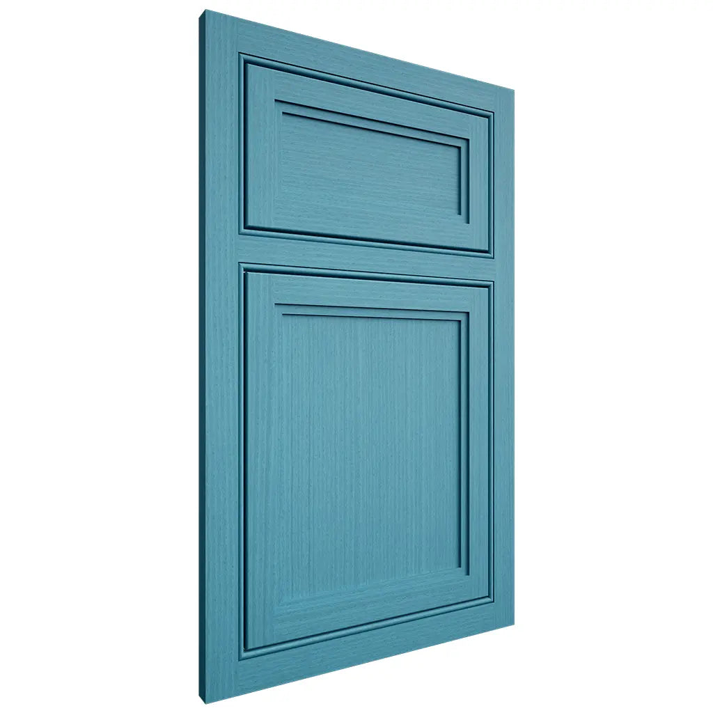 Shiloh Cabinetry Beaded Inset Concord White Oak Rift Cut Aqua Door