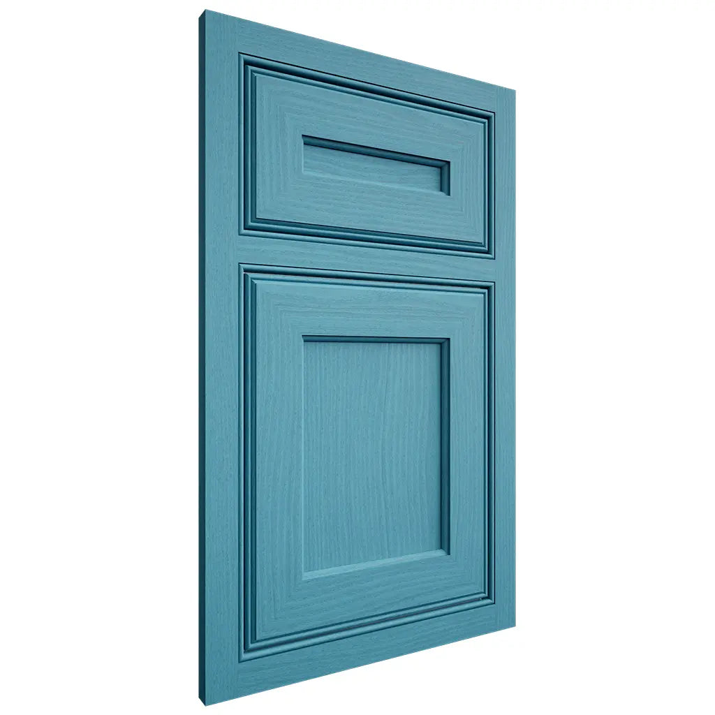 Shiloh Cabinetry Beaded Inset Essex White Oak Plain Cut Aqua Door