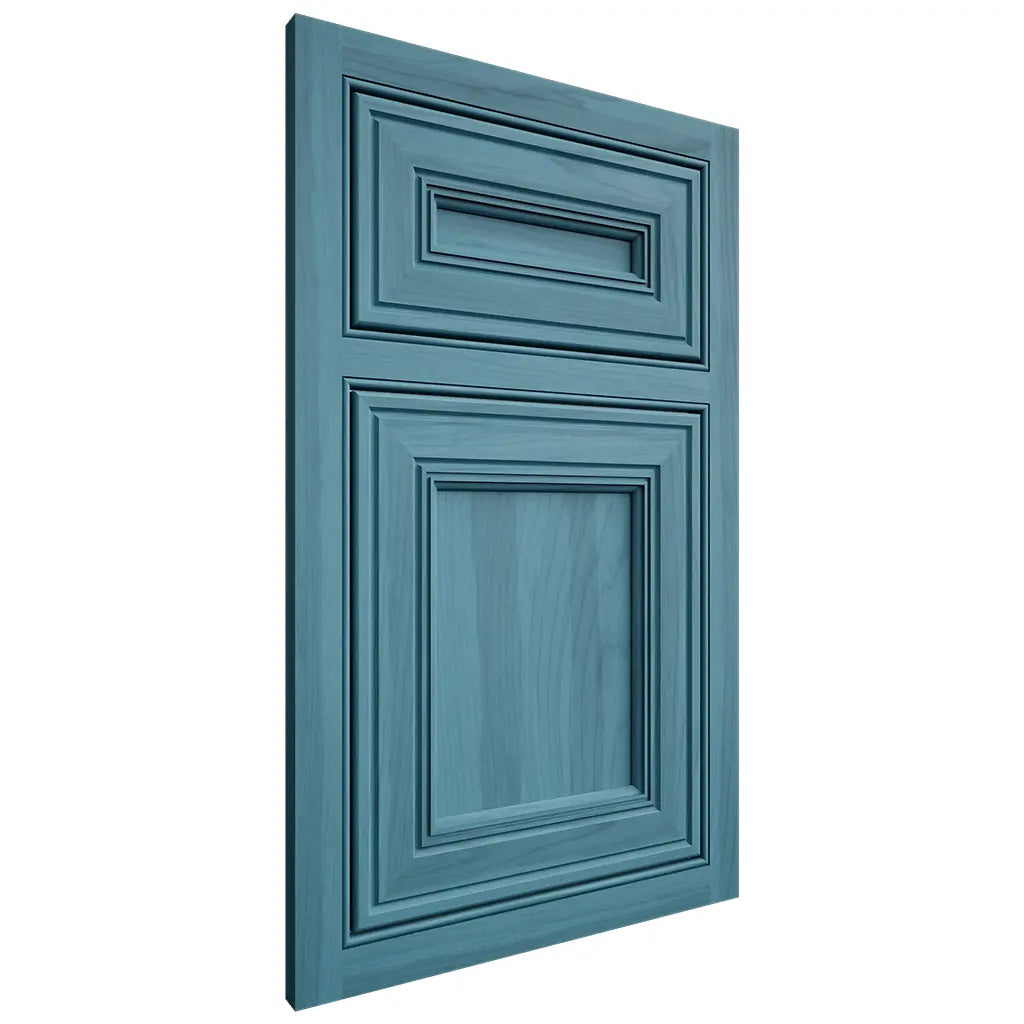 Shiloh Cabinetry Beaded Inset Glenbrook Hickory Plain Cut Aqua Door