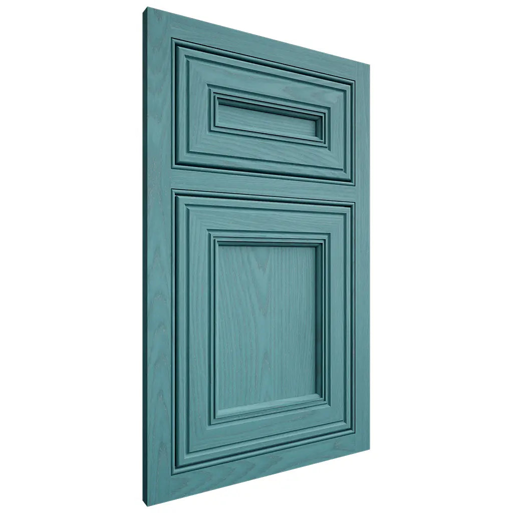 Shiloh Cabinetry Beaded Inset Glenbrook Red Oak Plain Cut Aqua Door