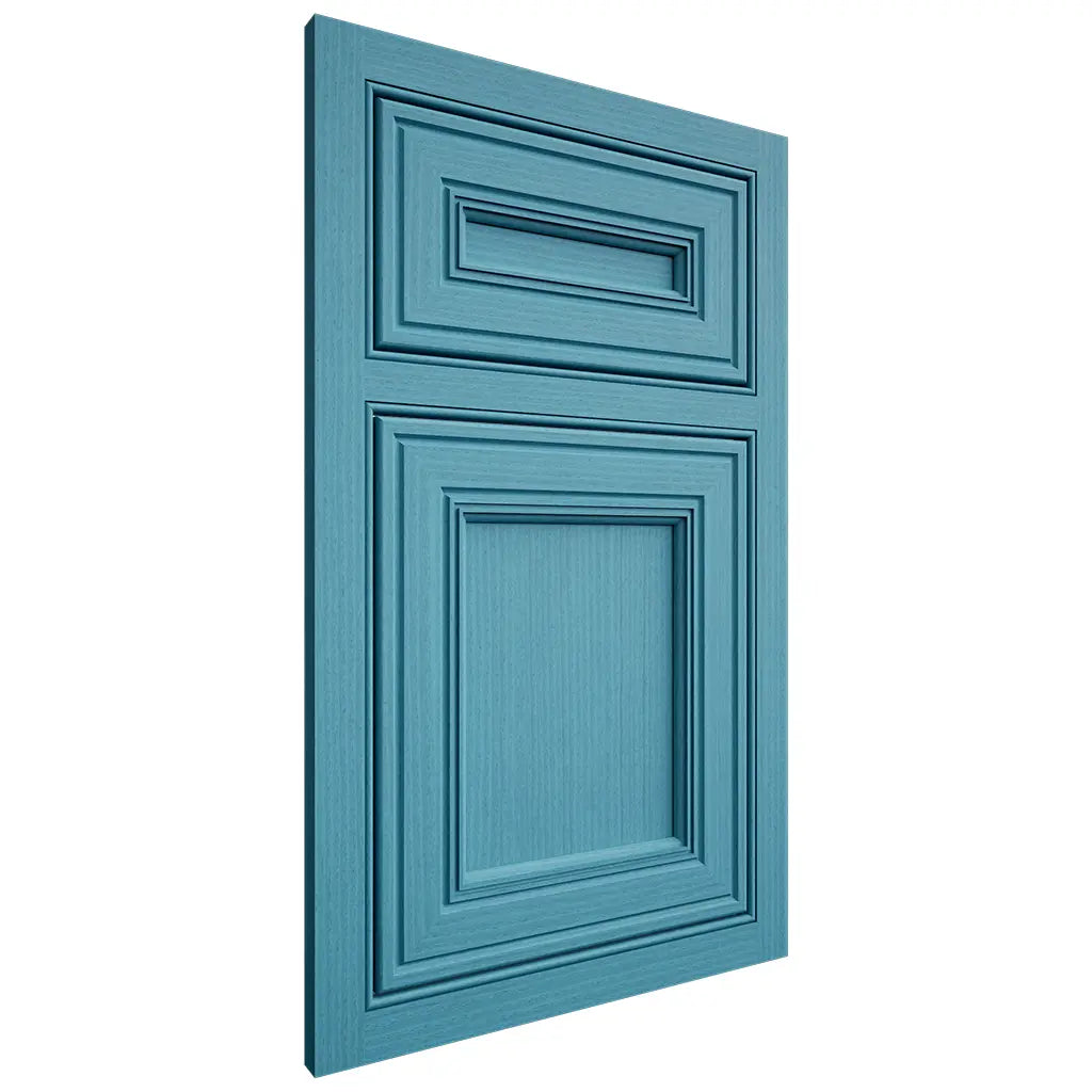 Shiloh Cabinetry Beaded Inset Glenbrook White Oak Rift Cut Aqua Door