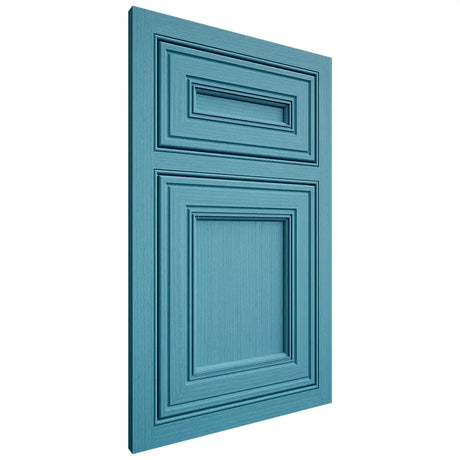 Shiloh Cabinetry Beaded Inset Glenbrook White Oak Rift Cut Aqua Door