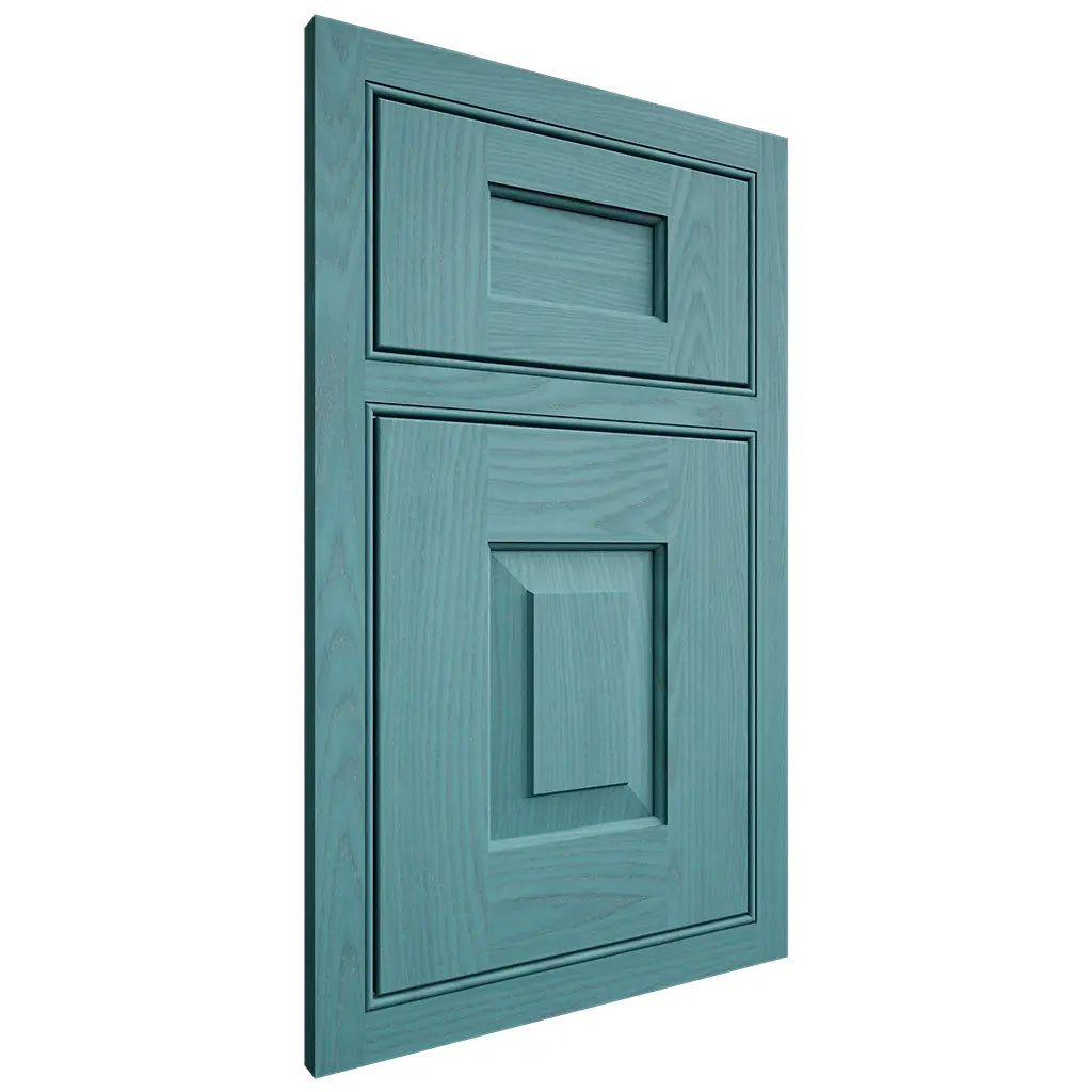 Shiloh Cabinetry Beaded Inset Hamlin Red Oak Plain Cut Aqua Door