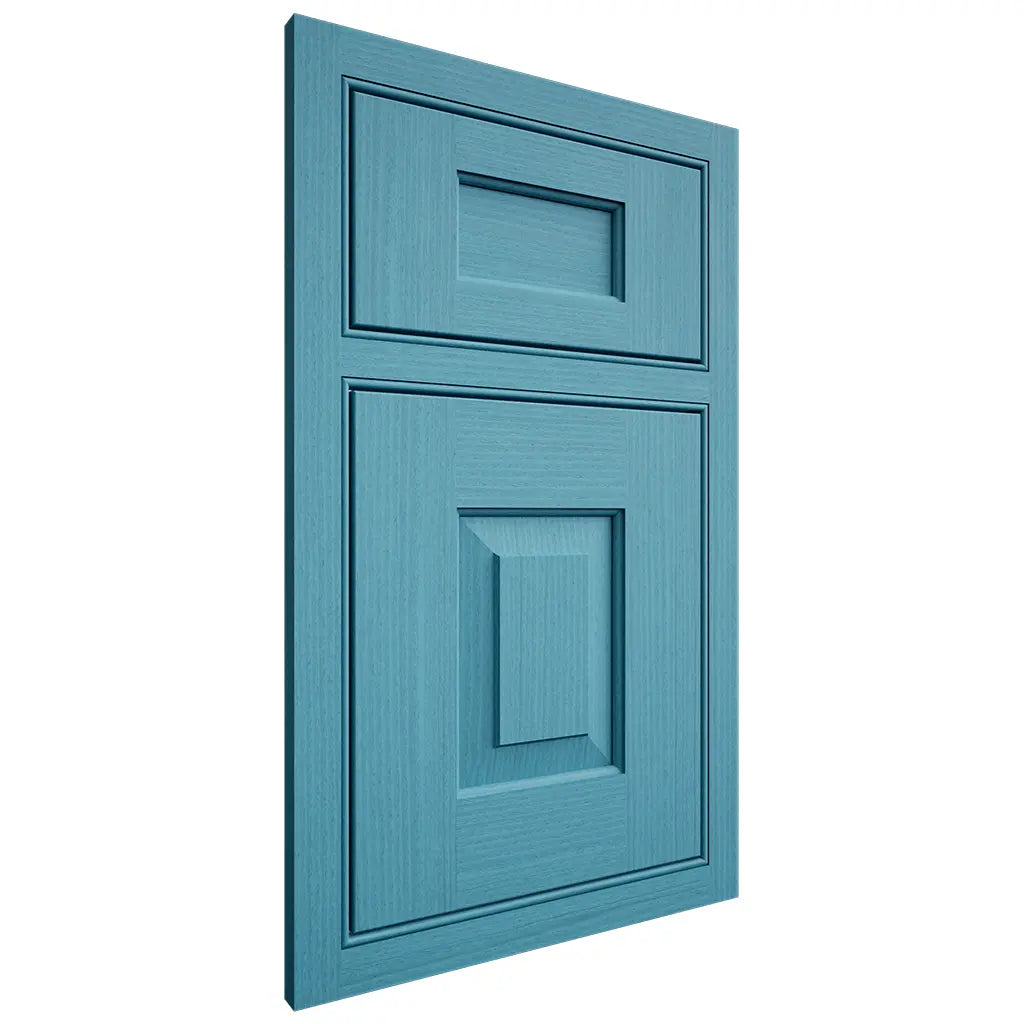 Shiloh Cabinetry Beaded Inset Hamlin White Oak Rift Cut Aqua Door
