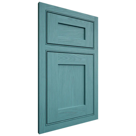 Shiloh Cabinetry Beaded Inset Hanover Red Oak Plain Cut Aqua Door
