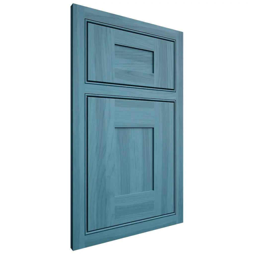Shiloh Cabinetry Beaded Inset Hartford Hickory Plain Cut Aqua Door