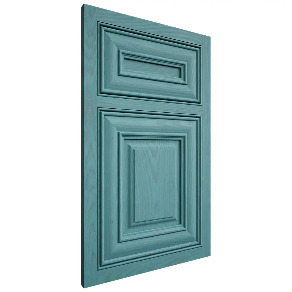 Shiloh Cabinetry Beaded Inset Kendall Red Oak Plain Cut Aqua Door