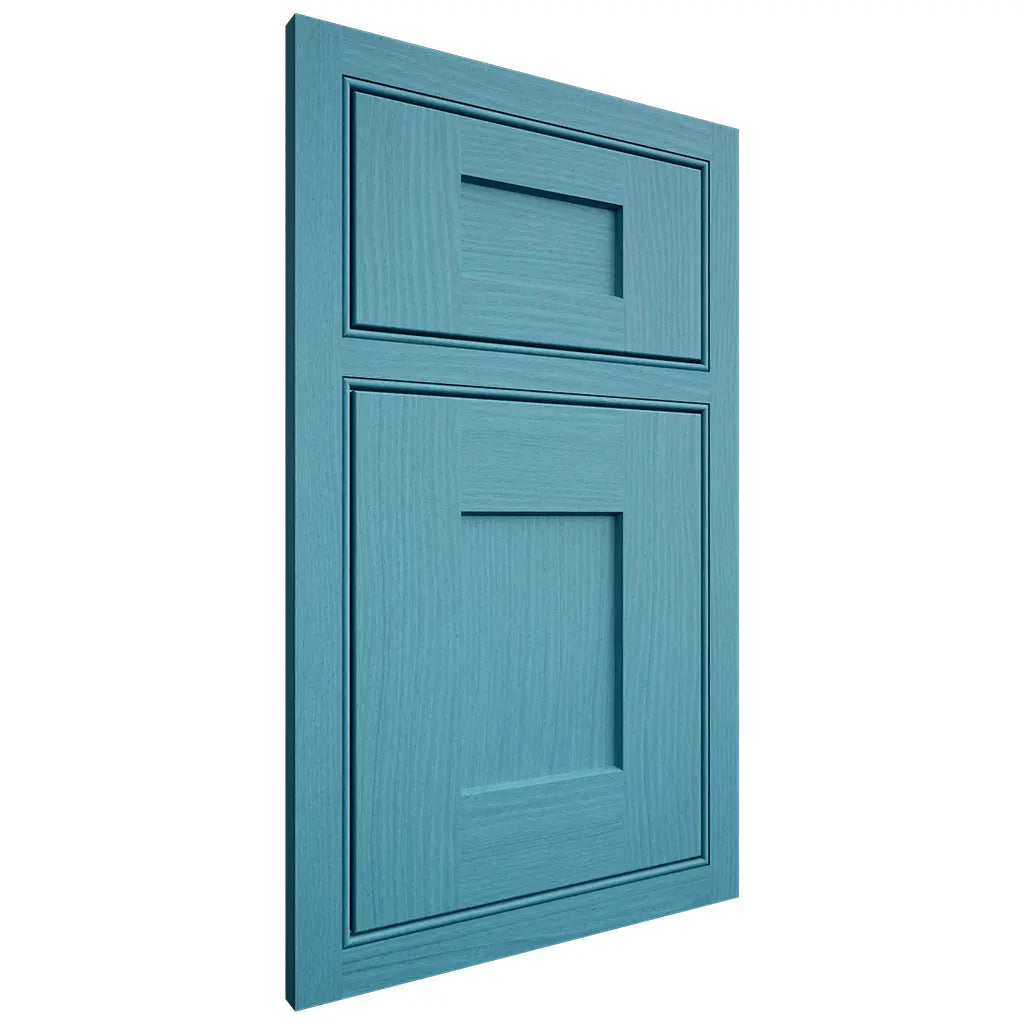 Shiloh Cabinetry Beaded Inset Lancaster White Oak Plain Cut Aqua Door