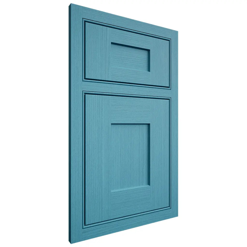 Shiloh Cabinetry Beaded Inset Lancaster White Oak Rift Cut Aqua Door