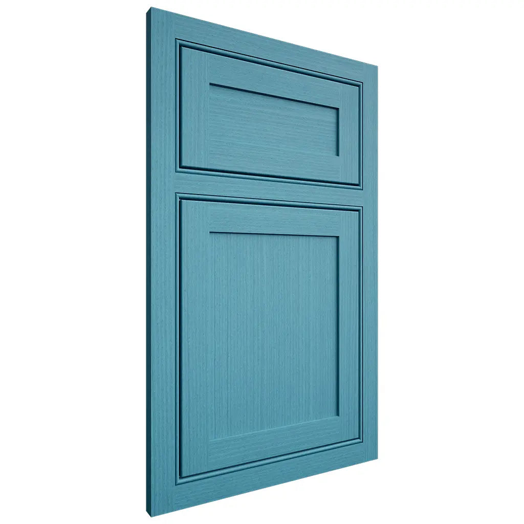 Shiloh Cabinetry Beaded Inset Malibu White Oak Rift Cut Aqua Door