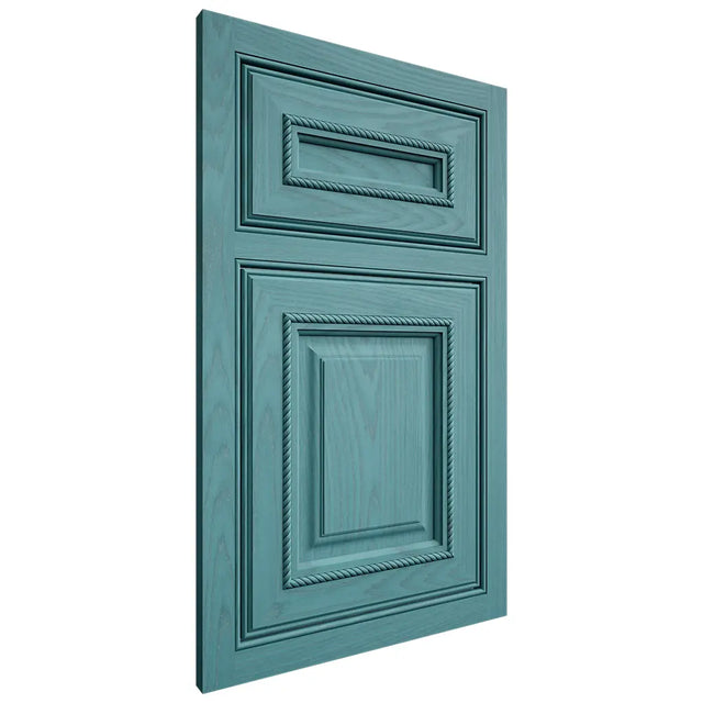Shiloh Cabinetry Beaded Inset Manchester Red Oak Plain Cut Aqua Door