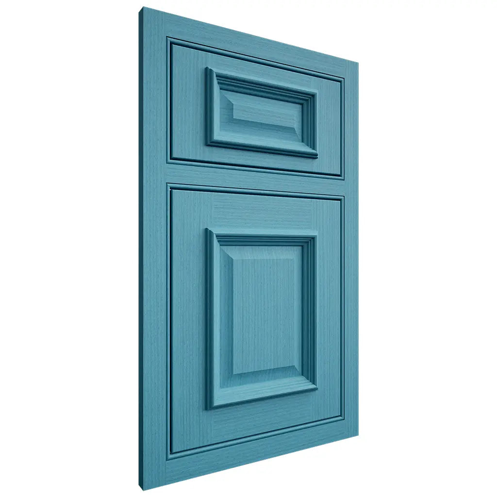 Shiloh Cabinetry Beaded Inset Montgomery White Oak Rift Cut Aqua Door