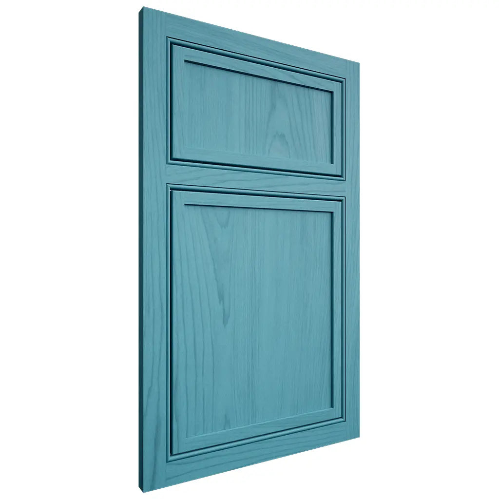 Shiloh Cabinetry Beaded Inset Napa Vertical Alder Plain Cut Aqua Door
