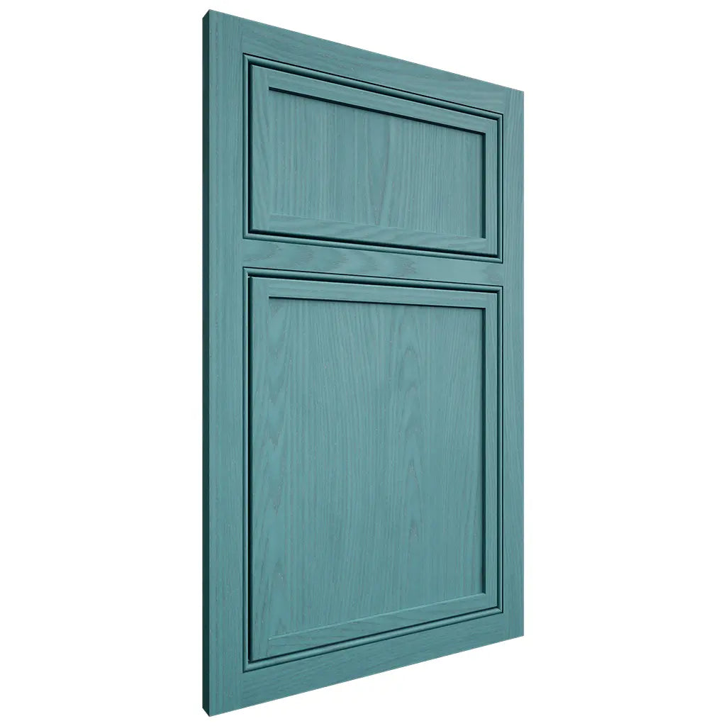 Shiloh Cabinetry Beaded Inset Napa Vertical Red Oak Plain Cut Aqua Door