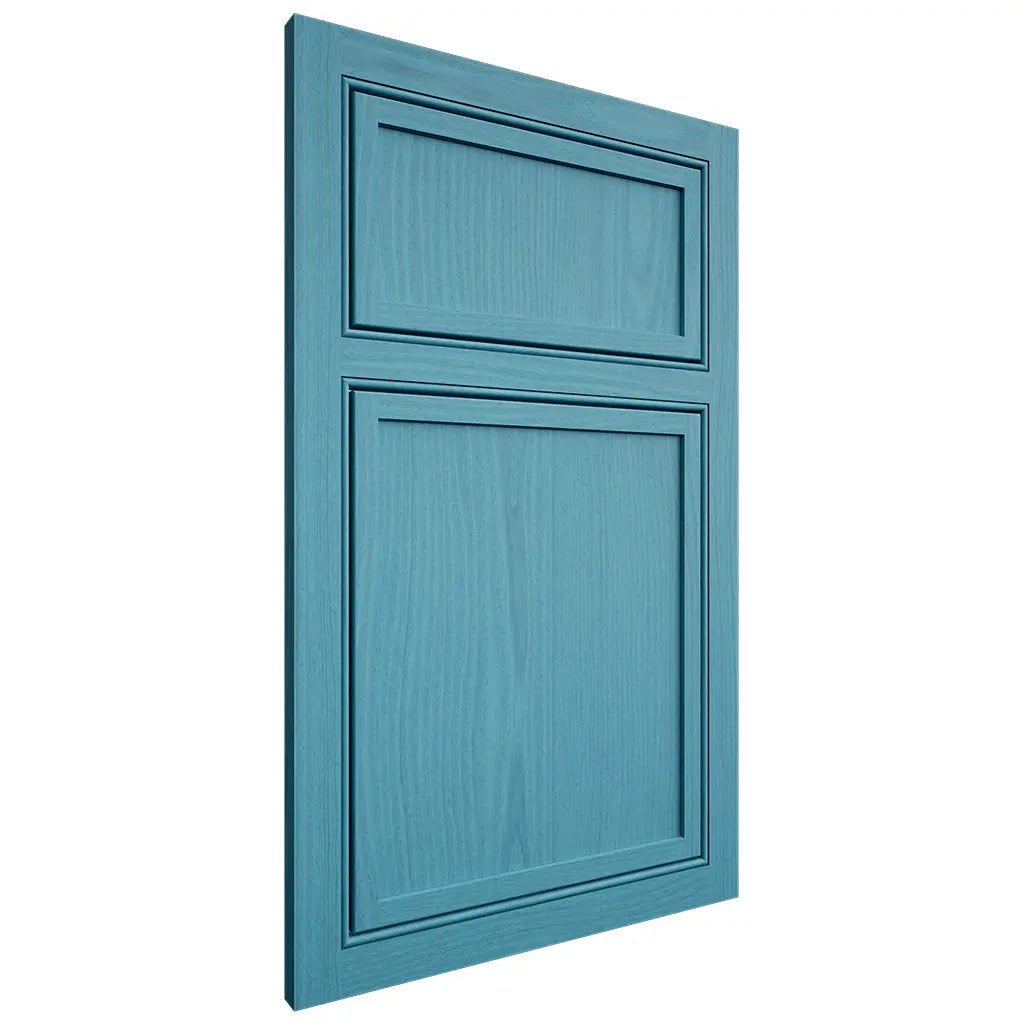 Shiloh Cabinetry Beaded Inset Napa Vertical White Oak Plain Cut Aqua Door