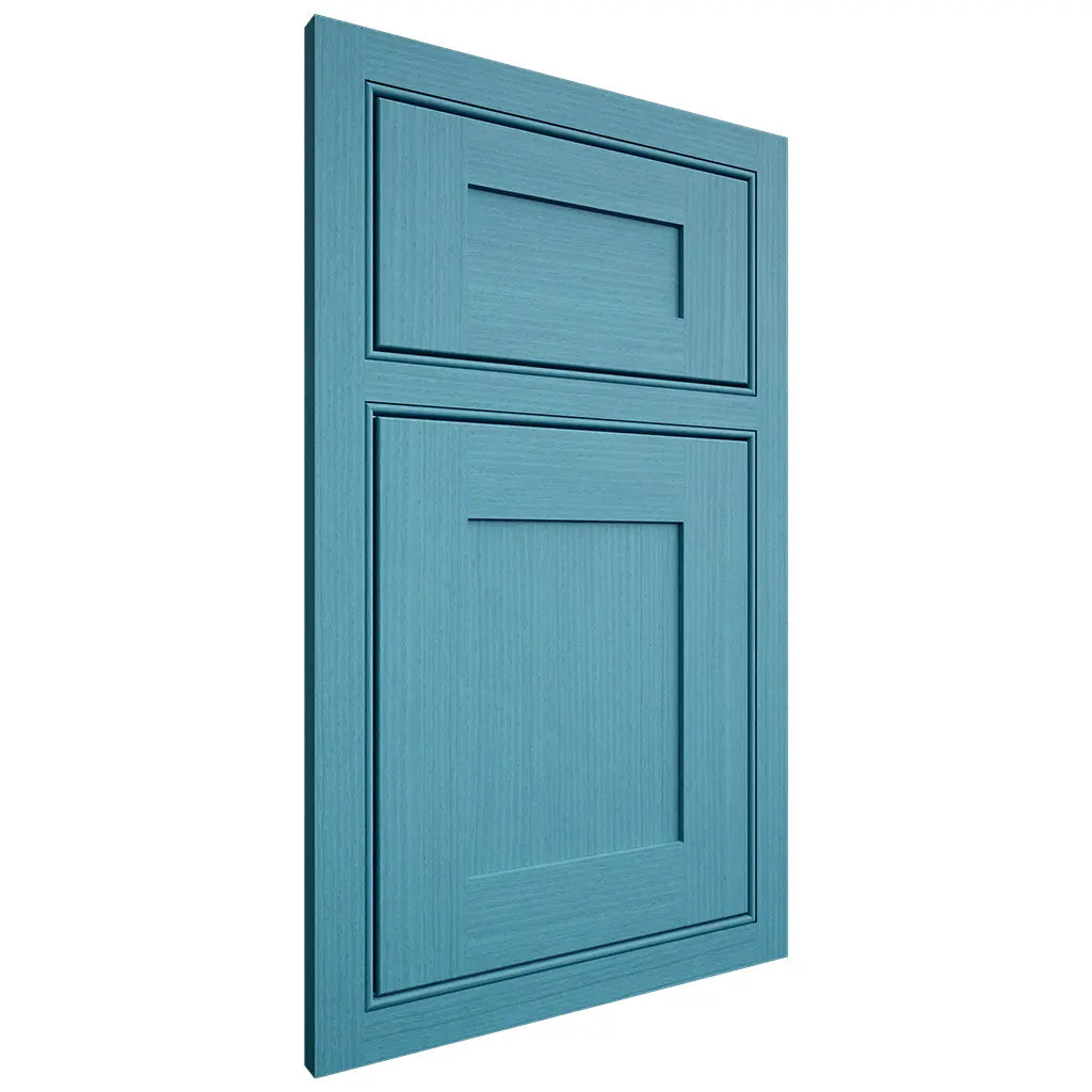Shiloh Cabinetry Beaded Inset New Haven White Oak Rift Cut Aqua Door