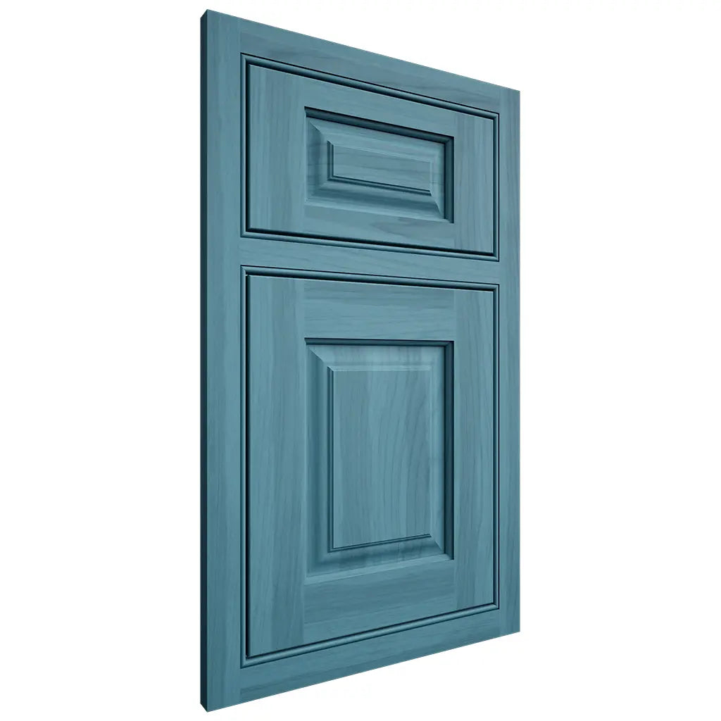 Shiloh Cabinetry Beaded Inset Oxford Hickory Plain Cut Aqua Door