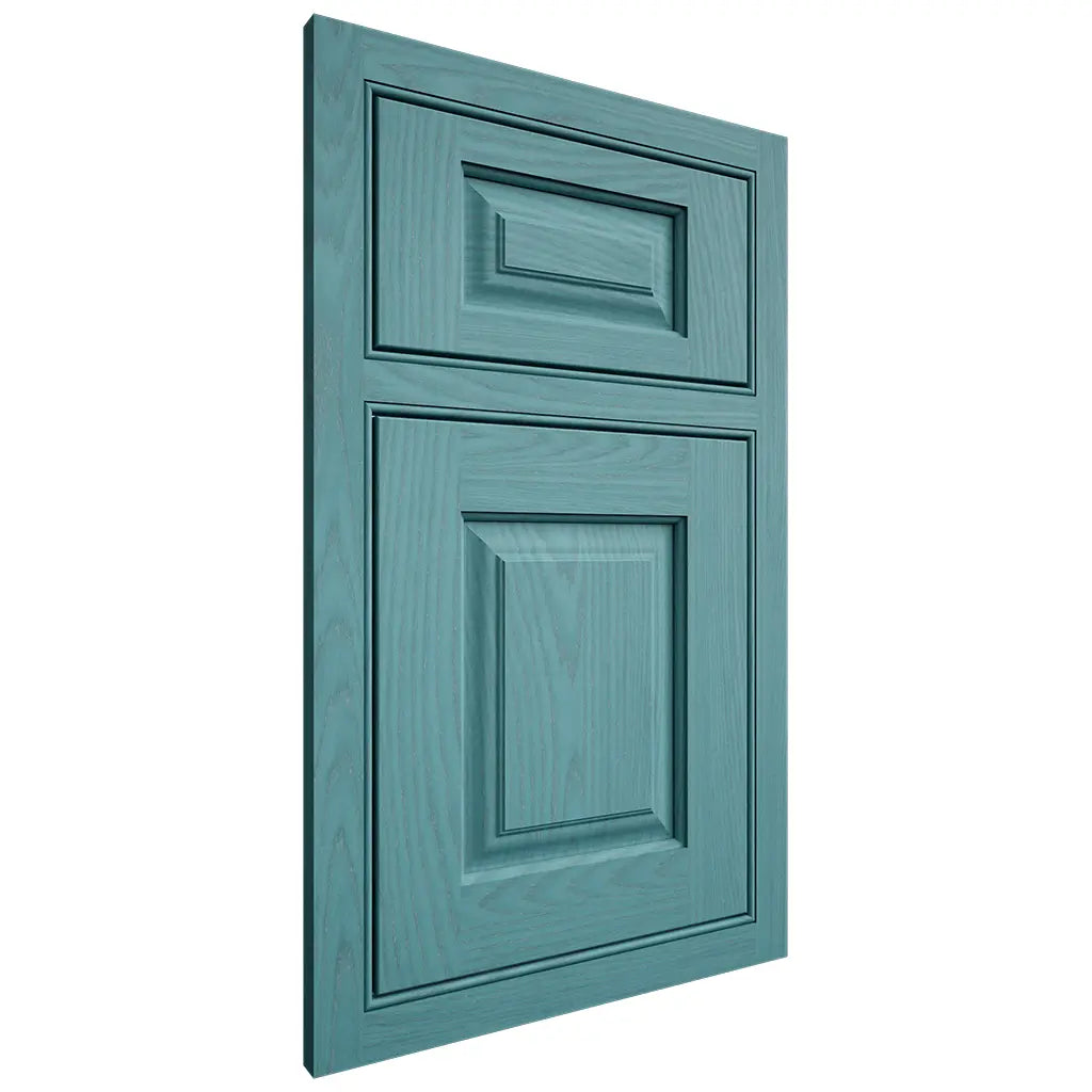 Shiloh Cabinetry Beaded Inset Oxford Red Oak Plain Cut Aqua Door
