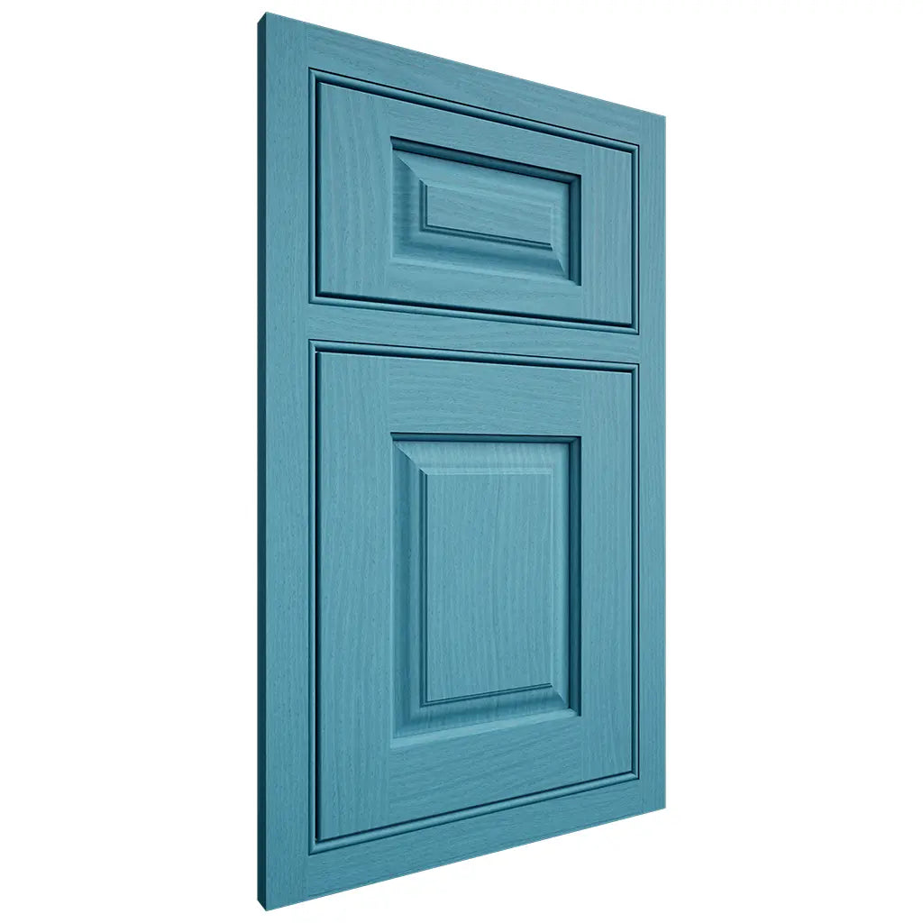Shiloh Cabinetry Beaded Inset Oxford White Oak Plain Cut Aqua Door