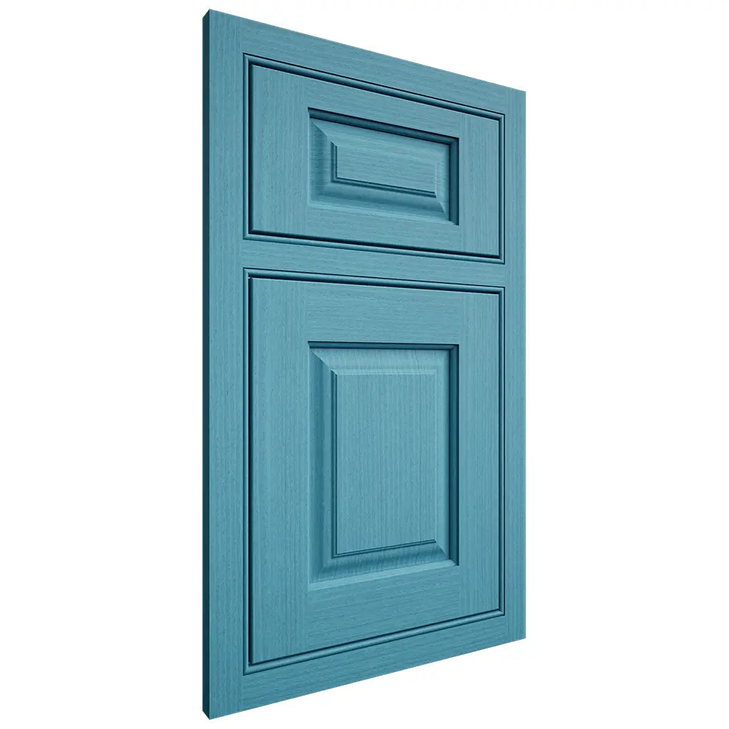Shiloh Cabinetry Beaded Inset Oxford White Oak Rift Cut Aqua Door