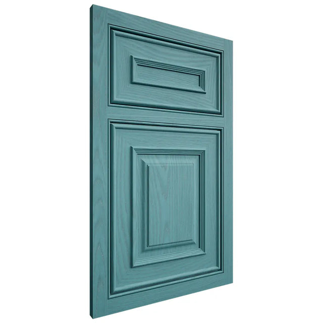 Shiloh Cabinetry Beaded Inset Portland Red Oak Plain Cut Aqua Door