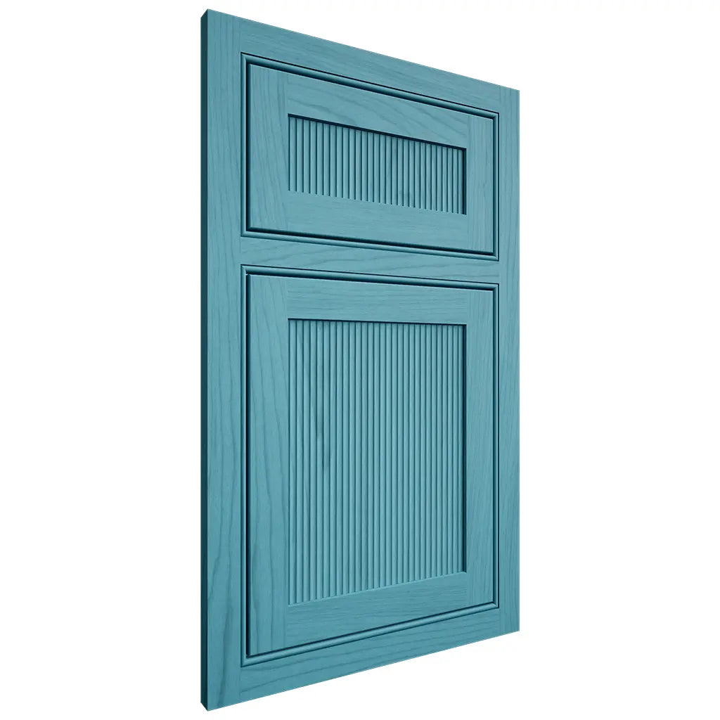 Shiloh Cabinetry Beaded Inset Reeded Malibu Alder Plain Cut Aqua Door