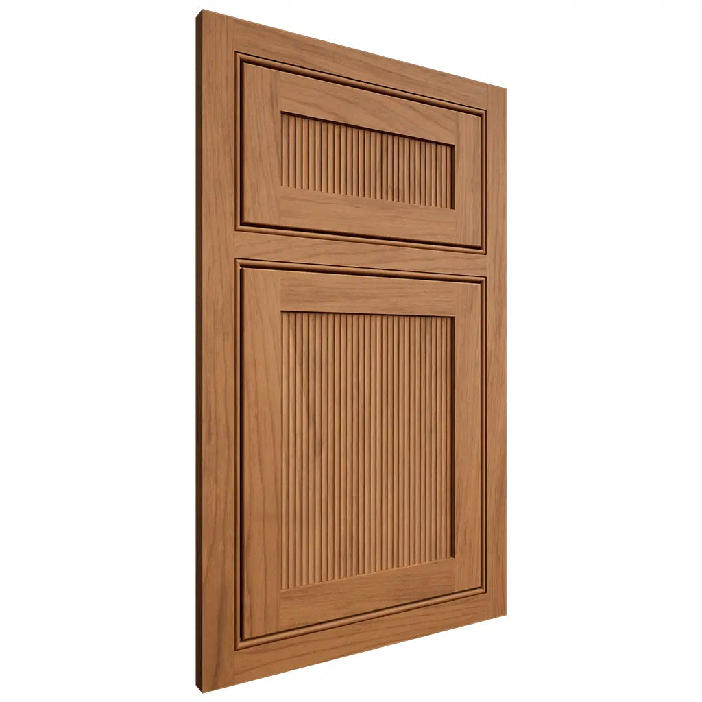 Shiloh Cabinetry Beaded Inset Reeded Malibu Alder Plain Cut Caramel Door
