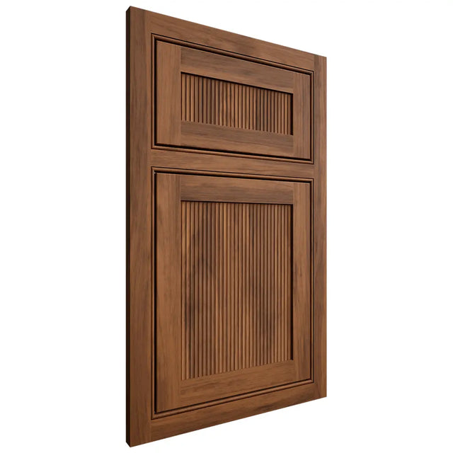 Shiloh Cabinetry Beaded Inset Reeded Malibu Hickory Plain Cut Burnt Sugar Door