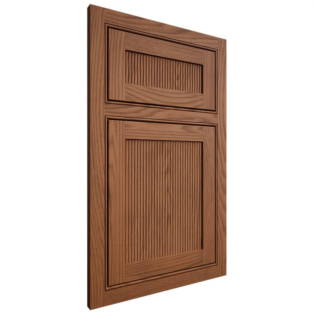 Shiloh Cabinetry Beaded Inset Reeded Malibu Red Oak Plain Cut Braun Door
