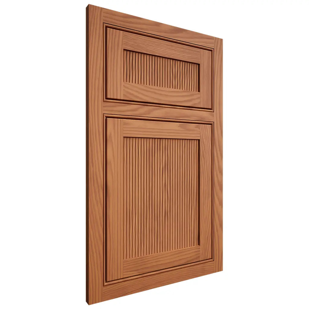 Shiloh Cabinetry Beaded Inset Reeded Malibu Red Oak Plain Cut Harvest Door