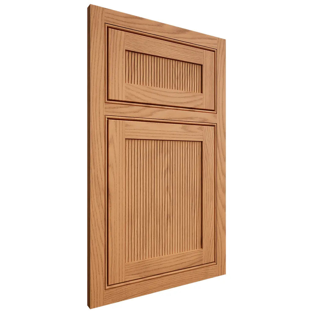 Shiloh Cabinetry Beaded Inset Reeded Malibu Red Oak Plain Cut Medium Door