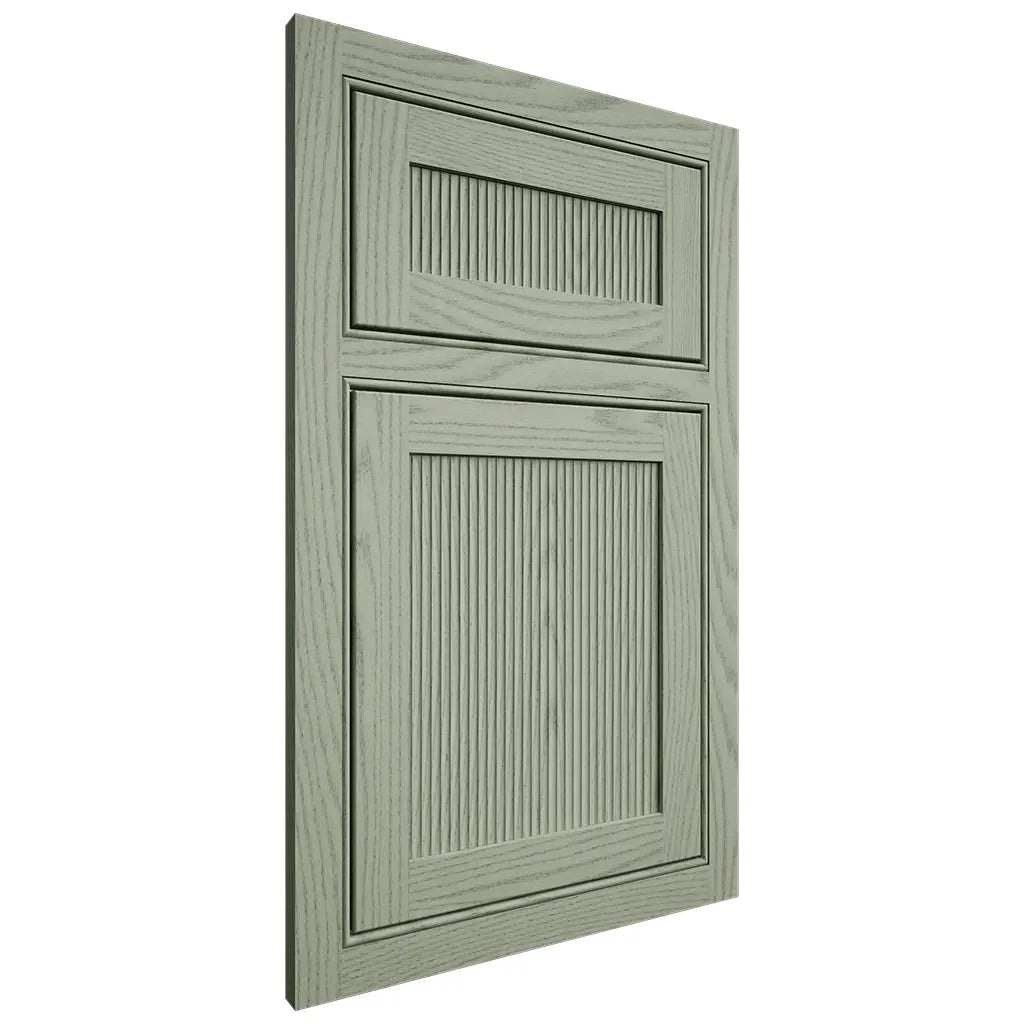 Shiloh Cabinetry Beaded Inset Reeded Malibu Red Oak Plain Cut Moss Door