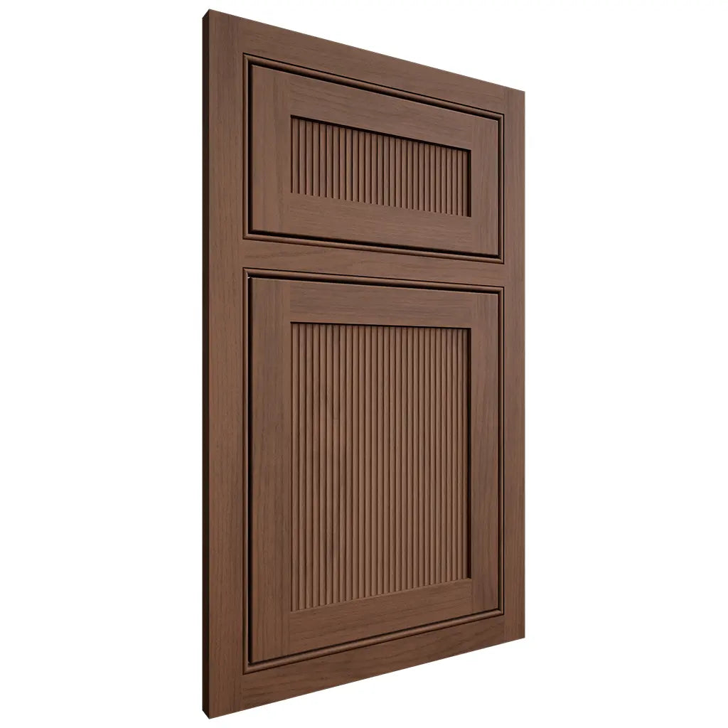 Shiloh Cabinetry Beaded Inset Reeded Malibu Walnut Plain Cut Natural Door