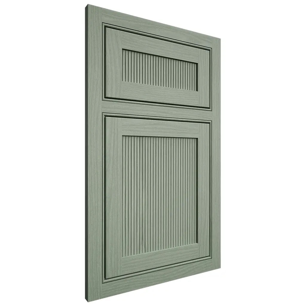 Shiloh Cabinetry Beaded Inset Reeded Malibu White Oak Plain Cut Moss Door