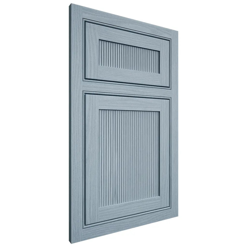 Shiloh Cabinetry Beaded Inset Reeded Malibu White Oak Plain Cut Sky Door