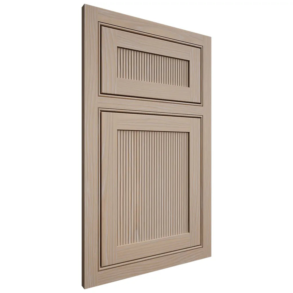 Shiloh Cabinetry Beaded Inset Reeded Malibu White Oak Plain Cut Straw Door