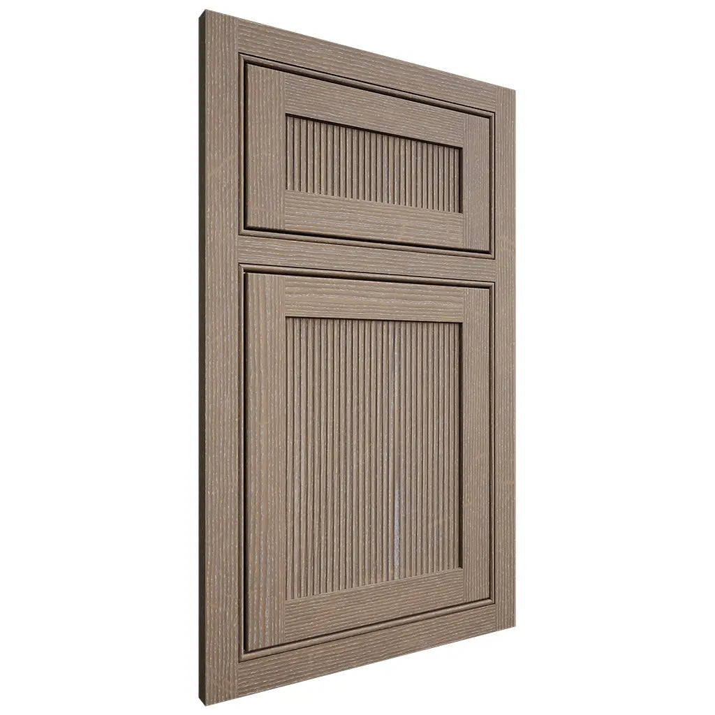 Shiloh Cabinetry Beaded Inset Reeded Malibu White Oak Quarter Sawn Almond Door