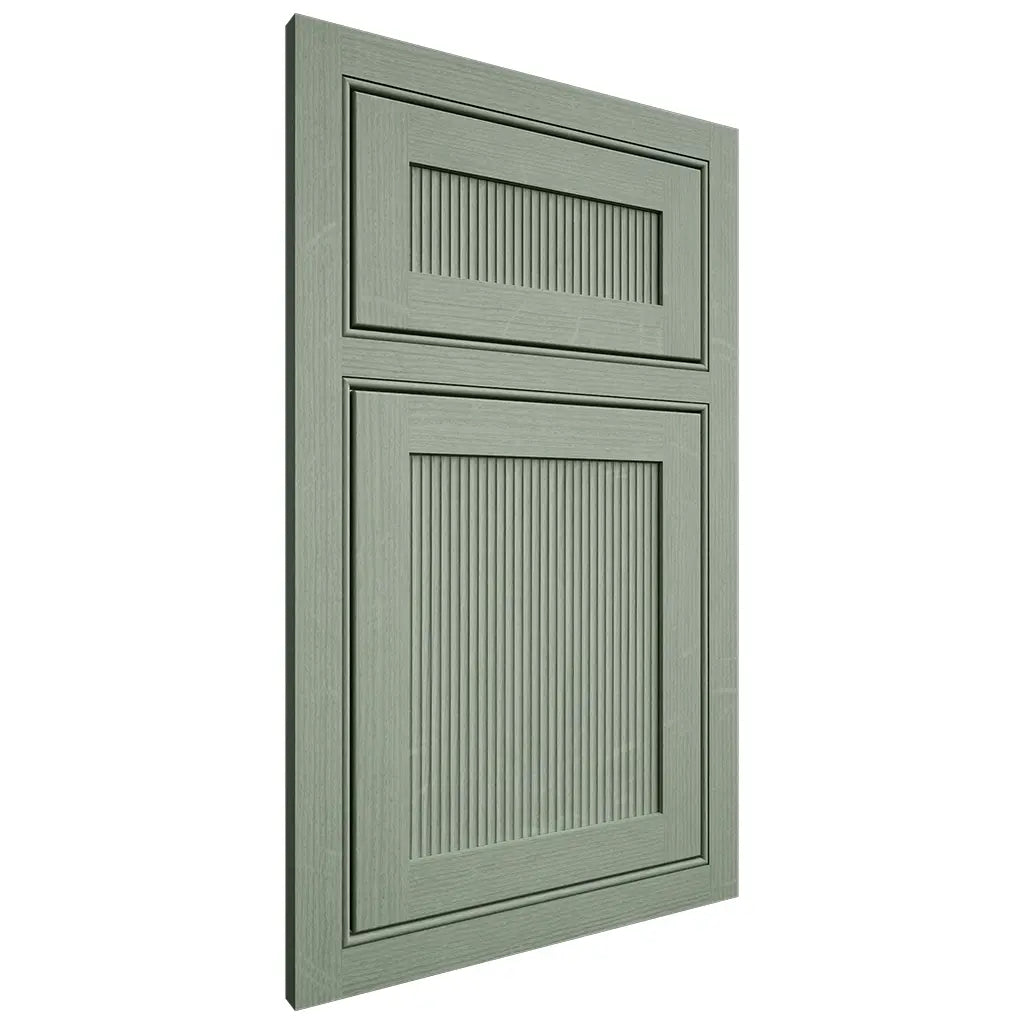 Shiloh Cabinetry Beaded Inset Reeded Malibu White Oak Quarter Sawn Moss Door