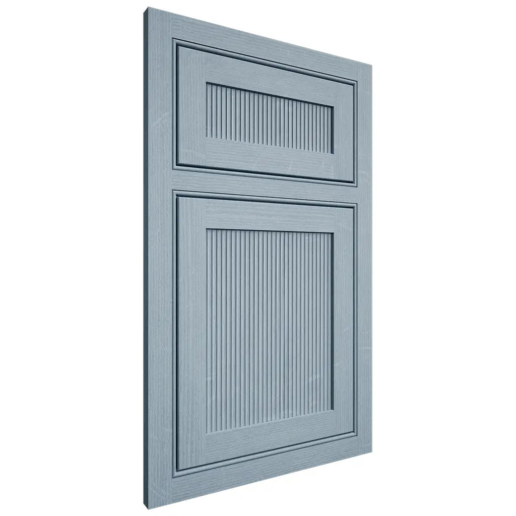 Shiloh Cabinetry Beaded Inset Reeded Malibu White Oak Quarter Sawn Sky Door
