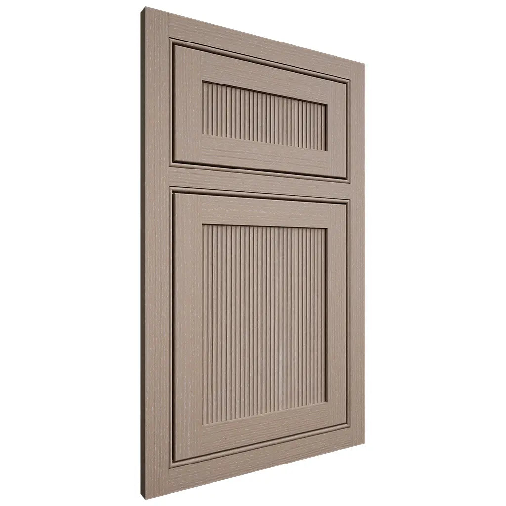 Shiloh Cabinetry Beaded Inset Reeded Malibu White Oak Quarter Sawn Whitewash Door