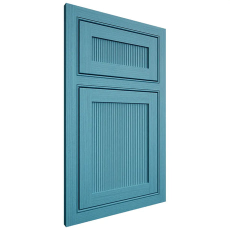 Shiloh Cabinetry Beaded Inset Reeded Malibu White Oak Rift Cut Aqua Door