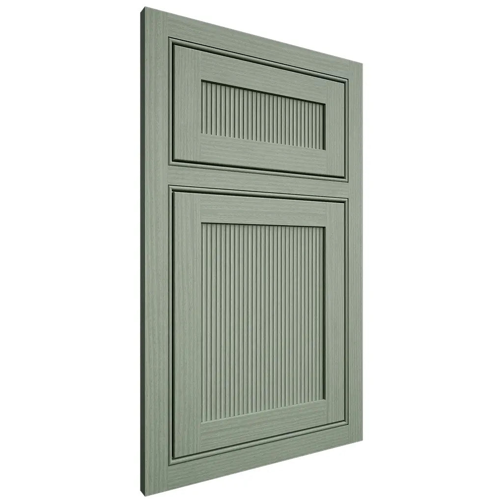 Shiloh Cabinetry Beaded Inset Reeded Malibu White Oak Rift Cut Moss Door