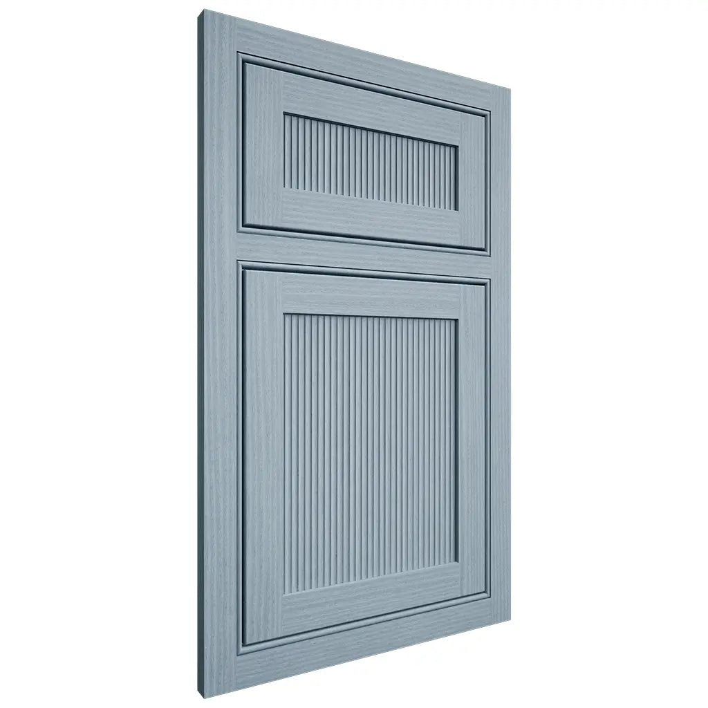 Shiloh Cabinetry Beaded Inset Reeded Malibu White Oak Rift Cut Sky Door