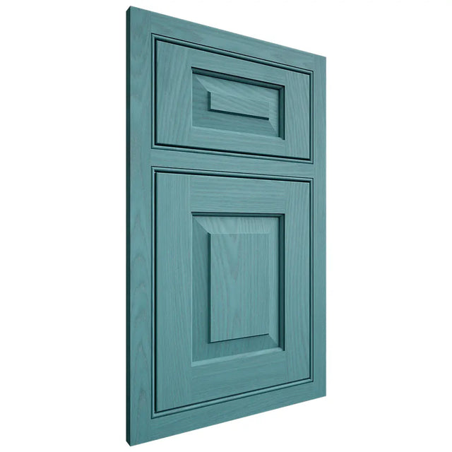 Shiloh Cabinetry Beaded Inset Richmond Red Oak Plain Cut Aqua Door