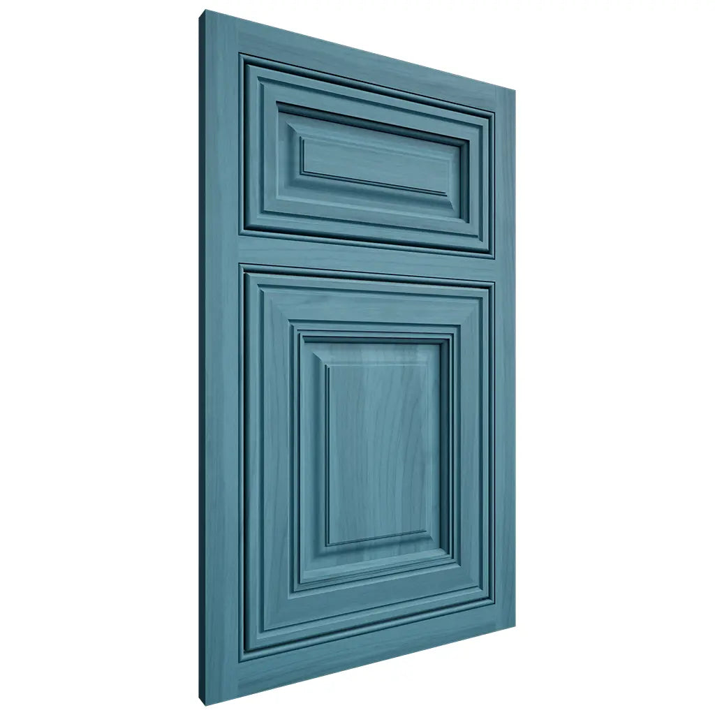 Shiloh Cabinetry Beaded Inset Savannah Hickory Plain Cut Aqua Door
