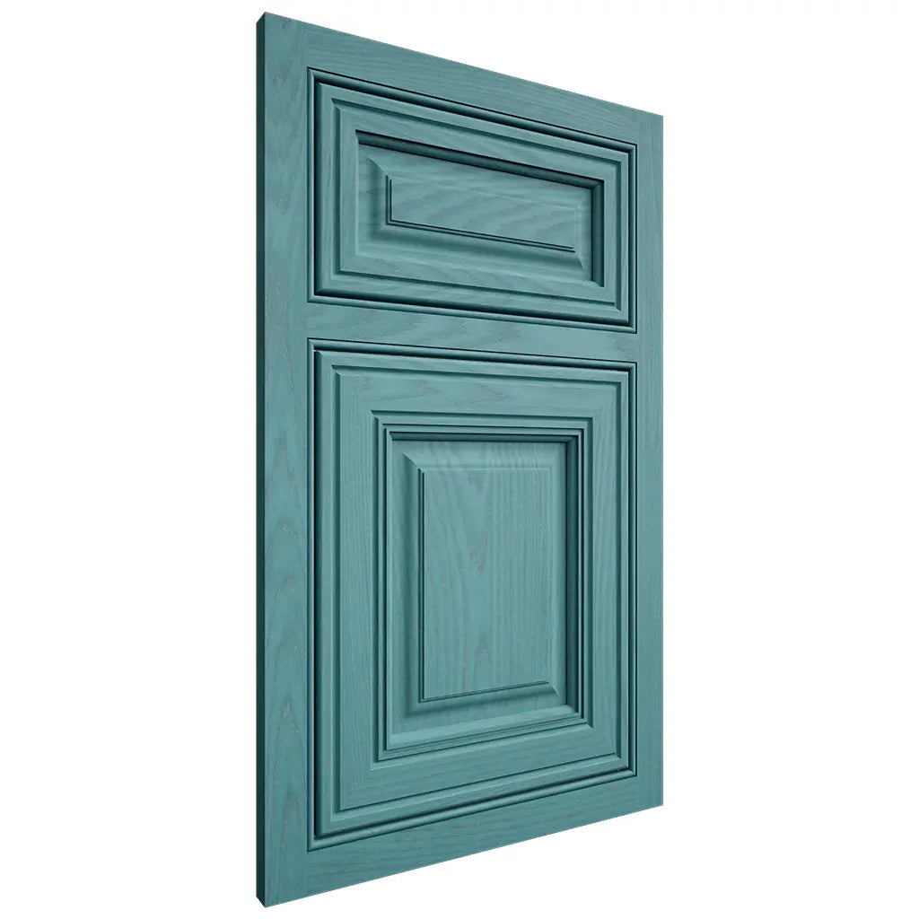 Shiloh Cabinetry Beaded Inset Savannah Red Oak Plain Cut Aqua Door
