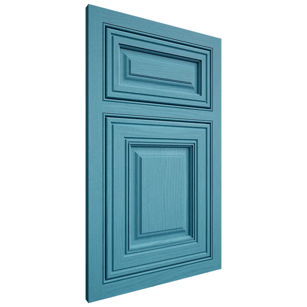 Shiloh Cabinetry Beaded Inset Savannah White Oak Plain Cut Aqua Door
